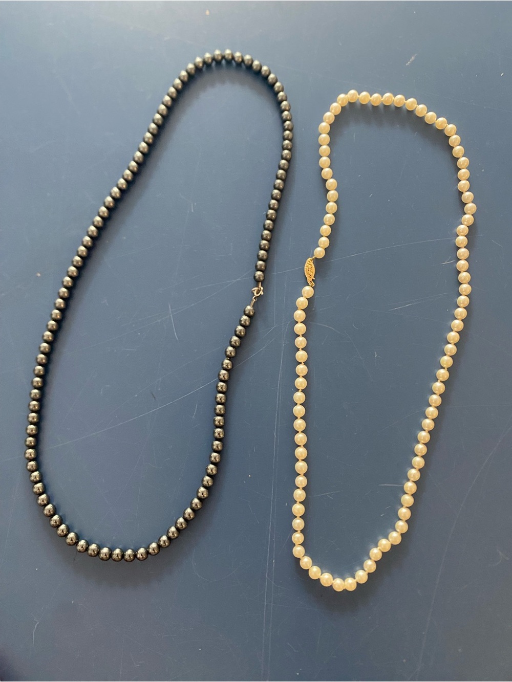 Vintage Necklace Pair White/Black Beaded 24”